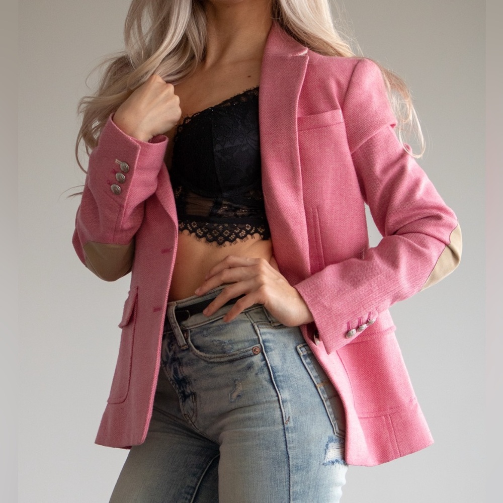 Wool blend Pink Blazer with elbow patch